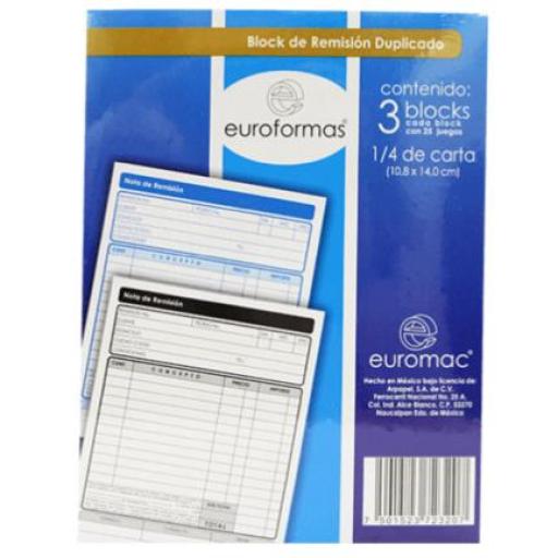 [EUROFORMAS_ER0127] EUROFORMAS  Block Euroformas Remisión Duplicado 1/4 Carta C/25 Juegos 3 Blocks