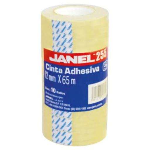 [JANEL_255 12X65 TORRE] Janel Cinta Adhesiva Janel Económica 255 Polipropileno 0.012x65m Torre C/10 Pzas