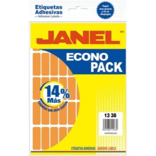 [JANEL_E061338216] Janel Etiquetas Adhesivas Janel Econopack Fluorescente 13x38mm Color Naranja Sobre C/1120