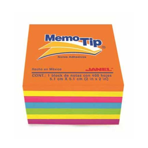 [JANEL_6590202297] Janel NOTAS ADHESIVAS JANEL MEMO TIP MINI CUBO 2X2 NEON C/400