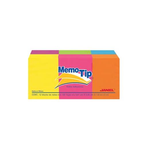 [JANEL_6560102397] Janel NOTAS ADHESIVAS JANEL NEON 1.5"X2" 12 BLOCKS 100H C/U