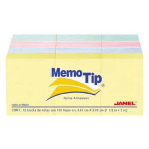[JANEL_6560102296] Janel Notas Adhesivas Janel Memo Tip Pastel 1.5"x2" 4 Colores Paquete C/12