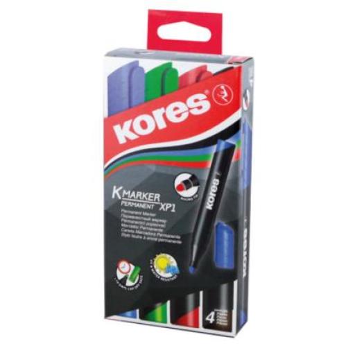 [KORES_209450] Kores MARCADOR KORES PERMANENTE PLASTICO C/4 COLORES