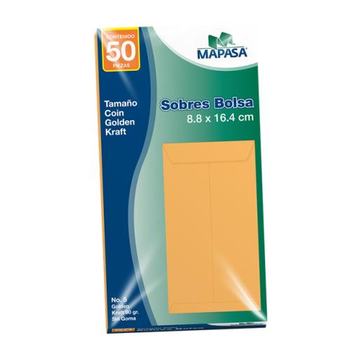 [MAPASA_IM0168] Mapasa Sobre COIN Kraft Mapasa 60Kg Pegue al Centro Solapa Engomada 8.8x16.4cm 10 Pqtes C/50 Sobres c/u