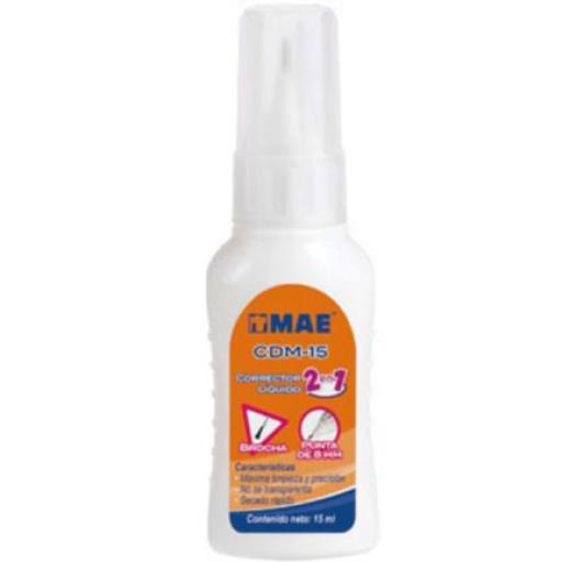 [MAE_CDM-1512] MAE Corrector Líquido Mae 2 en 1 Brocha y Pluma c/12 Piezas de 15ml
