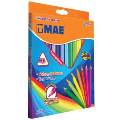 [MAE_CMT-24L] MAE Colores Mae CMT-24L Triangulares Largos C/24 Pzas