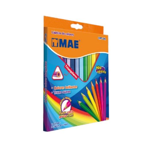 [MAE_CMT-24L] MAE Colores Mae CMT-24L Triangulares Largos C/24 Pzas