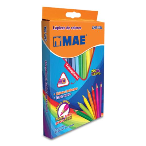 [MAE_CMT-36L] MAE Colores Mae CMT-36L Triangulares Largos Caja C/36 Pzas