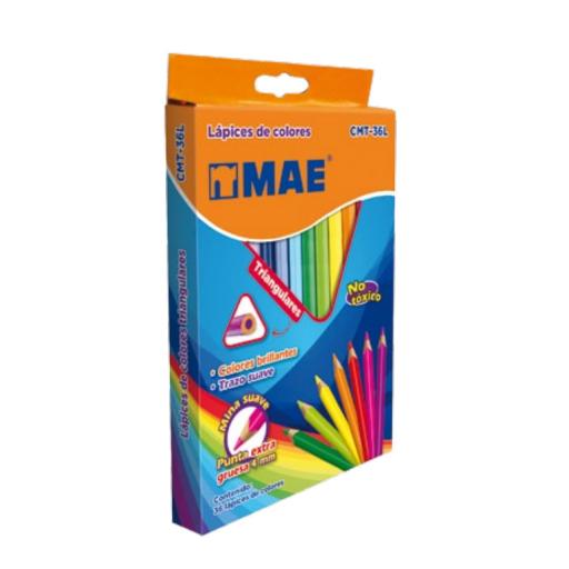 [MAE_CMT-36L] MAE Colores Mae CMT-36L Triangulares Largos Caja C/36 Pzas