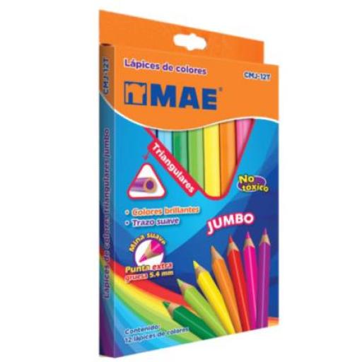 [MAE_CMJ-12T] MAE Colores Mae CMJ-12T Triangulares Jumbo Caja C/12 Pzas