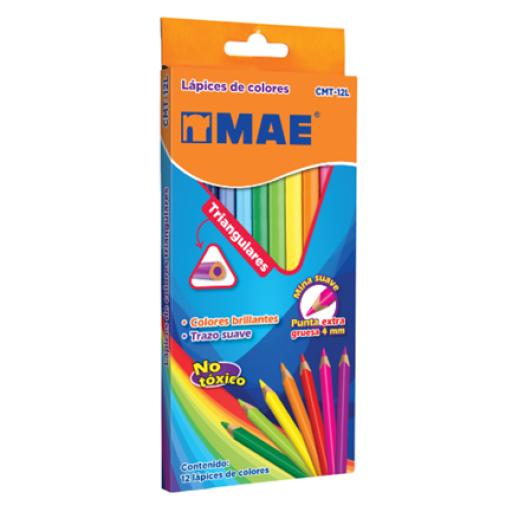 [MAE_CMT-12L] MAE Colores Mae CMT-12L Triangulares Largos Mina C/12 Pzas