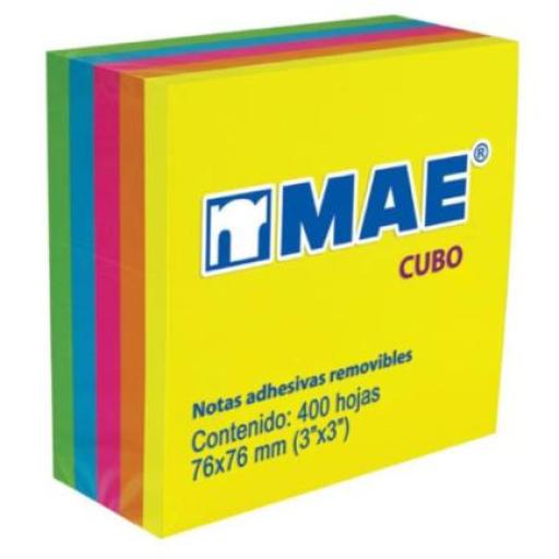 [MAE_21012] MAE Notas Adhesivas Mae Cubo Neón 3x3" 5 Colores C/400 Hojas