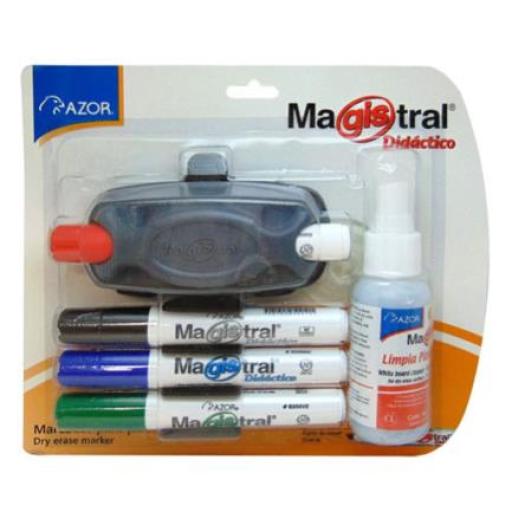 [MAGISTRAL_8350-K] MAGISTRAL  Estuche C/4 Marcadores Magistral Didáctico P/Pizarrón Blanco Colores Surtidos C/Borrador+Limpiador