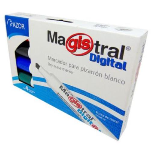 [MAGISTRAL_8384] MAGISTRAL  Marcador Magistral Digital Pizarrón Blanco Colores Surtidos Estuche C/4 Pzas