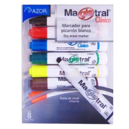 [MAGISTRAL_83478] MAGISTRAL  Marcador Magistral Clásico Plástico Pizarrón Blanco Colores Surtidos Estuche C/8 Pzas