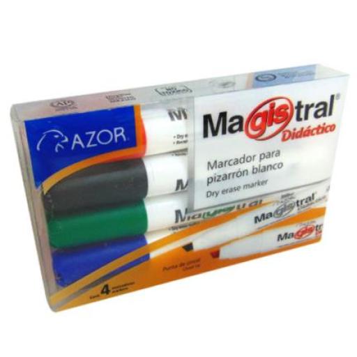 [MAGISTRAL_8354] MAGISTRAL  Marcador Magistral Didáctico Pizarrón Blanco Colores Surtidos C/4 Pzas