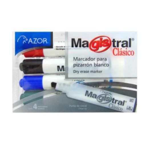 [MAGISTRAL_83474] MAGISTRAL  Marcador Magistral Clásico Plástico Pizarrón Blanco Colores Surtidos C/4 Pzas