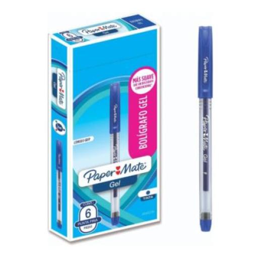 [PAPERMATTE_2066230] PAPERMATTE  Bolígrafo Gel Papermate Eco Barril Redondo Punto Fino Color Azul C/6 Pzas