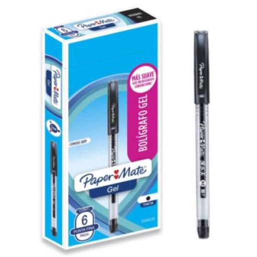 [PAPERMATTE_2066236] PAPERMATTE  Bolígrafo Gel Papermate Eco Barril Redondo Punto Fino Color Negro C/6 Pzas