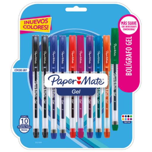[PAPERMATTE_2121506] PAPERMATTE  Bolígrafo Papermate Gel Económico Colores Surtidos Blister C/10 Pzas