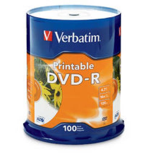 [VERBATIM_95153] Verbatim DVD-R Verbatim 4.7GB 16X Blanco Ink Printable Spindle C/100