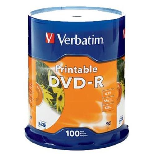 [VERBATIM_95153] Verbatim DVD-R Verbatim 4.7GB 16X Blanco Ink Printable Spindle C/100
