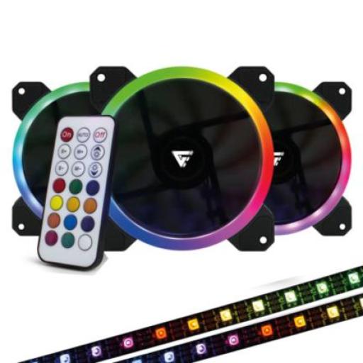 [VORAGO_FKG400] Vorago Kit Ventiladores Game Factor FKG400 3 Fans 12mm RGB 2 Tiras Led Control Remoto