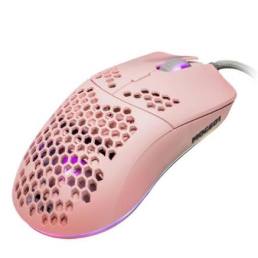 [VORAGO_MOG601-PK] Vorago Mouse Game Factor MOG601 Ultralight RGB Sensor PMW3389 16000 dpi 7 Botones Clic Láser Color Rosa