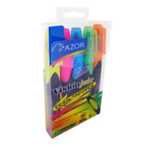 [VISIONPLUS_2825] Vision Plus Resaltador Azor Vision Junior Punta Cincel 4mm Colores Surtidos C/5 Pzas