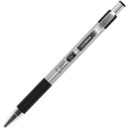 [ZEBRA_7000] Zebra Bolígrafo Zebra F-301 Retráctil Metálico Color Negro C/12 Pzas