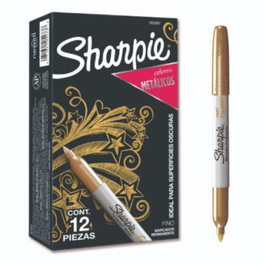[BEROL_1823887] Berol Marcador Sharpie Punta Fina Color Oro Caja con 12 Pzas