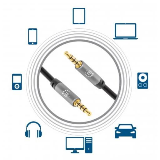 [MANHATTAN_356015] Cable Auxiliar de Audio Estéreo Manhattan Negro/Plata 5 M.