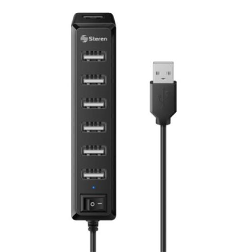 [STEREN_USB-537] Steren Hub Steren USB 7 Puertos con Eliminador de 2A Color Negro