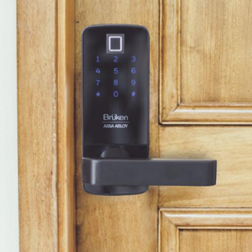 [BRUKENASSAABLOY_BRK3551B] BRUKEN ASSA ABLOY Cerrojo Electrónico con Manija para Puerta de Madera/ Huella/ Contraseña/ Tarjeta