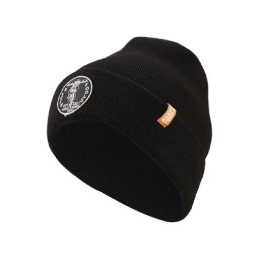 [KLEINTOOLS_60388] Klein Tools Gorro Negro de Tejido Grueso para Instaladores, con Logo KLEIN TOOLS Vintage.