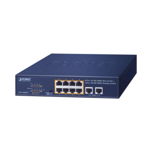 [PLANET_GSD-1008HP] Planet Switch no administrable PoE de 8 puertos 10/100/1000 Mbps con PoE 802.3af/at