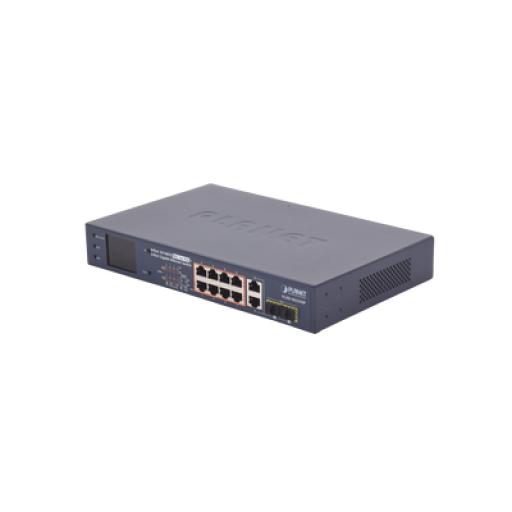 [PLANET_FGSD-1022VHP] Planet Switch PoE+ / distancia 250 metros / 8 puertos + 2 combo TP/SFP gigabit y pantalla LCD para monitoreo