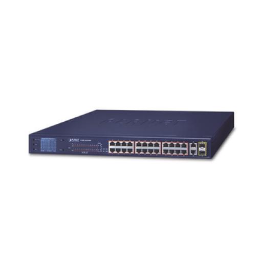 [PLANET_FGSW-2622VHP] Planet Switch No Administrable 24 Puertos PoE 10/100 802.3af/at, 2 Combo TP/SFP Gigabit y Pantalla LCD para Monitoreo y Configuración Básica de PoE, Hasta 300 Watts