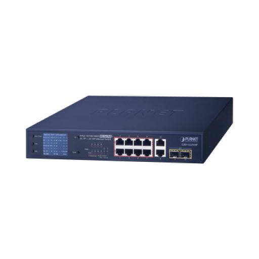 [PLANET_GSD-1222VHP] Planet Switch No Administrable 8 Puertos Gigabit con Modo Extend PoE a 250 mts, 2 puertos Uplink 10/100/1000 Mbps, 2 Puertos SFP