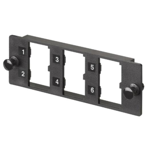 [PANDUIT_FMP6] Panduit Placa Modular FAP de 6 Puertos Mini-Com, Acepta Módulos de Fibra Óptica, Cobre o Audio y Video, Color Negro