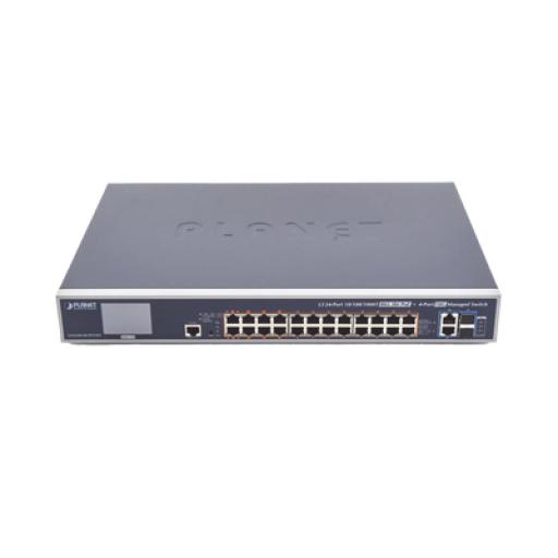 [PLANET_GS-6320-24UP2T2XV] Planet Switch Administrable L3, 24 puertos Gigabit PoE 802.3bt, 2 puertos 10G SFP+, Pantalla Tactil, Fuente Redundante, (600W)