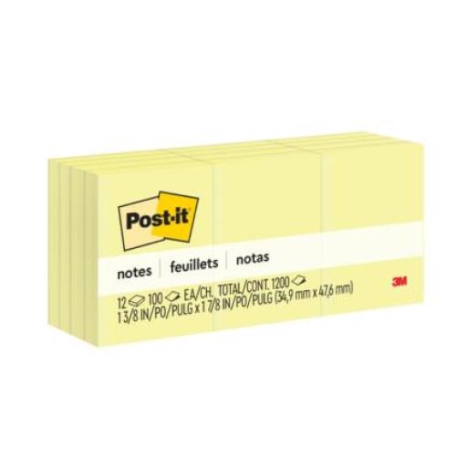 [3M_70007052692] 3M Notas 3M Post It 653 1.5x2" Amarillo Paquete 100 Hojas c/12