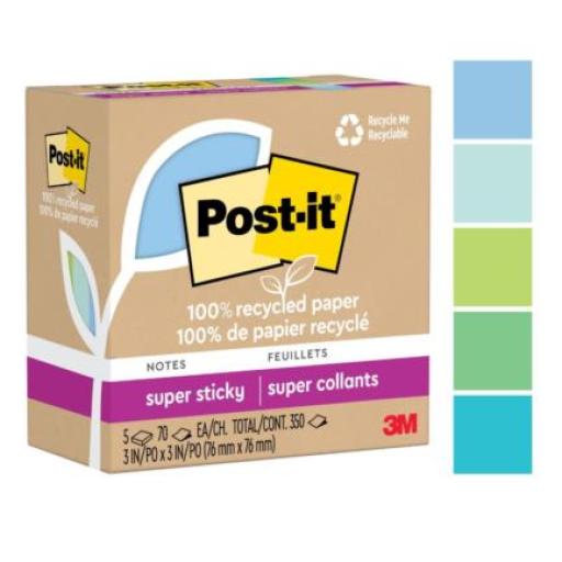 [3M_654-6SSNRP] 3M Notas Recicladas 3M Super Sticky 7.6x7.6cm Color Campiña Frutal 6 Blocks 65 Hojas c/u