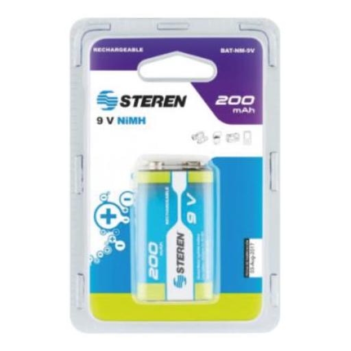 [STEREN_BAT-NM-9V] Steren Pila Steren Recargable NiMH 9V Cuadrada 200MAH