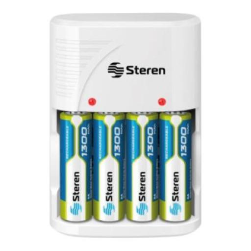 [STEREN_CRG-020] Steren Cargador de Pilas Steren para AA/AAA 9VC NICD/NIMH Incluye 4 Pilas AA