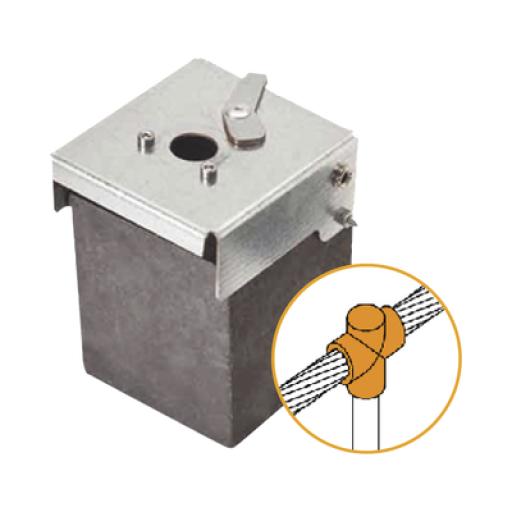 [APLICACIONESTECNOLóGICAS_ATW20/T16/TV] Aplicaciones Tecnológicas Molde de grafito vertical unión en T vertical de cable 2/0 AWG (pasante) con Pica de 5/8 in (terminal).