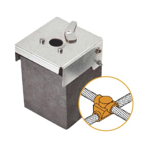 [APLICACIONESTECNOLóGICAS_AT-W20/W20/XS] Aplicaciones Tecnológicas Molde de grafito horizontal unión en cruz sobrepuesta de cable 2/0 AWG (pasante) con cable 2/0 AWG (terminal).