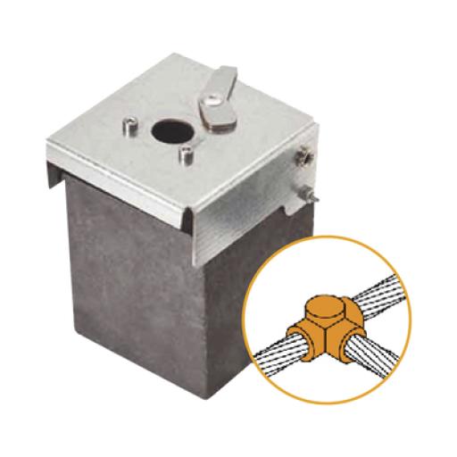 [APLICACIONESTECNOLóGICAS_ATW40/W40/TH] Aplicaciones Tecnológicas Molde de grafito horizontal unión en T horizontal de cable 4/0 AWG (pasante) con cable 4/0 AWG (terminal).