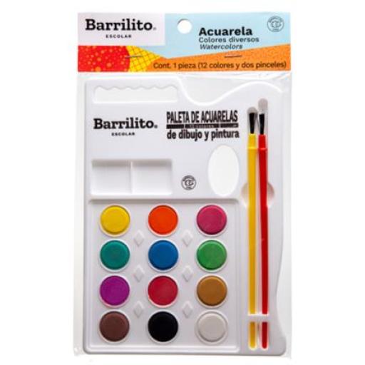 [BARRILITO_ACP12] Barrilito Acuarelas Barrilito Paleta 12 Colores C/2 Pinceles