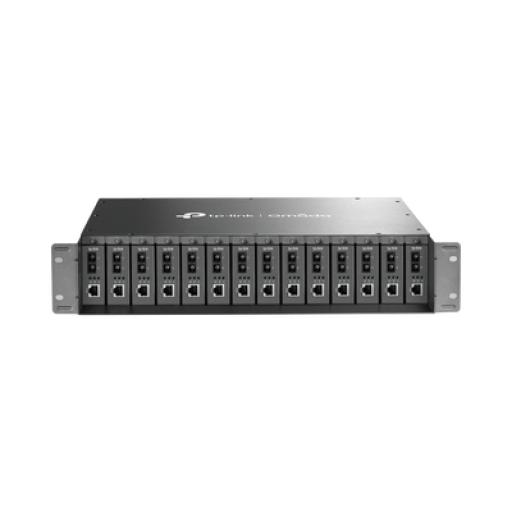 [TPLINK_TL-MC1400] TPLINK Chasis para Montaje en Rack de 14 bahías / Soporta Convertidores de Fibra Óptica TP-Link /  Compatibles (MC111CS, MC112CS, MC220L, MC110CS, MC100CM, MC210CS, MC200CM) / Plug and Play